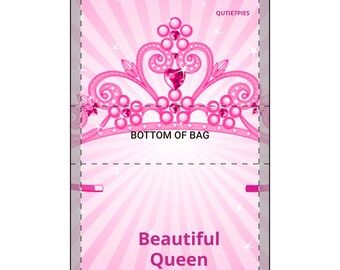 Pink Tiara Beautiful Queen Holographic Makeup Bag Sparkle Cosmetic Pouch