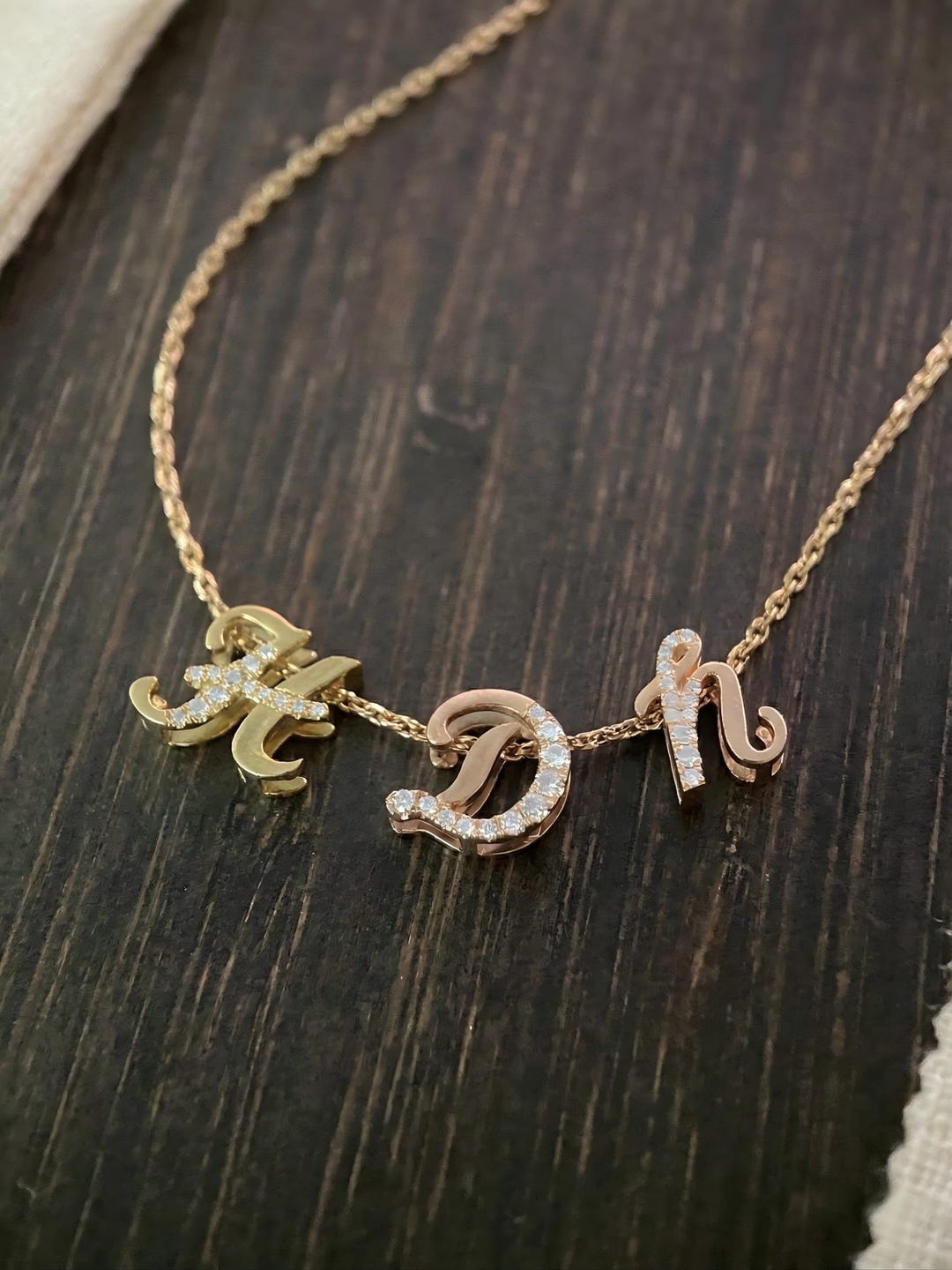 Daimond Cursive Script 18K Solid Gold Diamond Cursive Initial Letter Charm Pendant ...