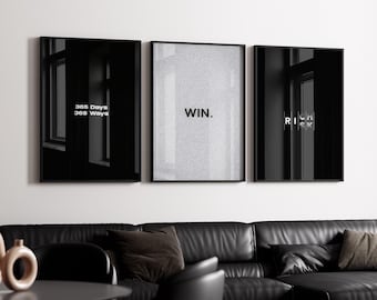 Motivational Wall Art Set of 3, Entrepreneur Office Decor, Success Mindset Print, Win Risk Rich Poster, Minimalist Digital Download Art