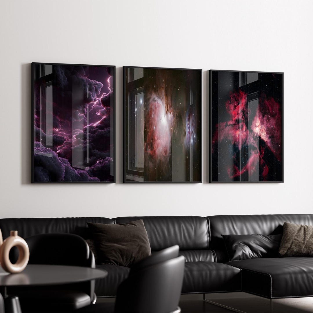 Cosmic Nebula Wall Art Set of 3, Outer Space Prints, Purple Red Galaxy ...