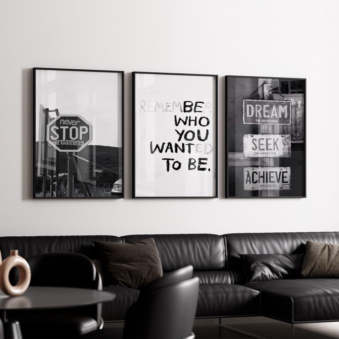 Motivational Road Sign Wall Art Set of 3, Dream Seek Achieve Poster ...