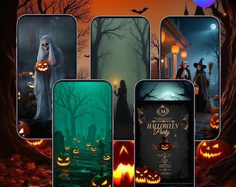 Elegant Halloween Party Evite, Animated Masquerade Invitation Video with Music, Black Gold Monogram Invite, Horror Invite, Canva Template