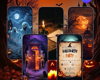 Halloween Evite, Animated Halloween Invitation Video with Music, Spooky Ghost Party Invite, Horror Pumpkin Invitation, Canva Template