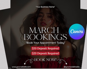 March Booking Flyer Template | Pink Hair Stylist Canva Template | Beauty Salon Booking Flyer | Wig Install Promo | Editable Instagram Flyer