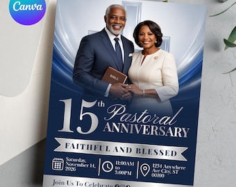Pastoral Anniversary Program, Purple And Gold Church Pastoral Anniversary Bi-Fold Brochure, Church Anniversary brochure canva template