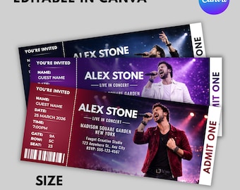 Lot modifiable de billets de concert, modèle de billets bricolage, billet de concert personnalisé imprimable, idée cadeau anniversaire, cadeau surprise, téléchargement numérique