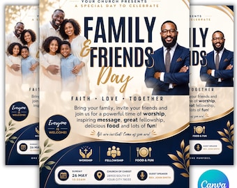 Family & Friends Day Church Flyer Template, Church Event Flyer Canva Template, Sunday Worship Service Invitation, Church Conference Poster