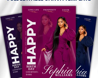 Birthday Flyer Template, Luxury Editable Canva Birthday Party Flyer, Birthday Celebration Poster, Elegant Birthday Invitation, 3 Colors