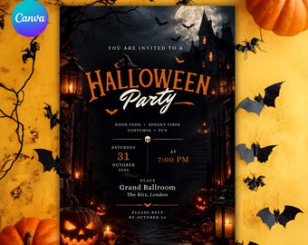Halloween Party Invitation, Editable Canva Template, Animated Halloween Evite, Haunted House Invite, Printable & Phone Invitation