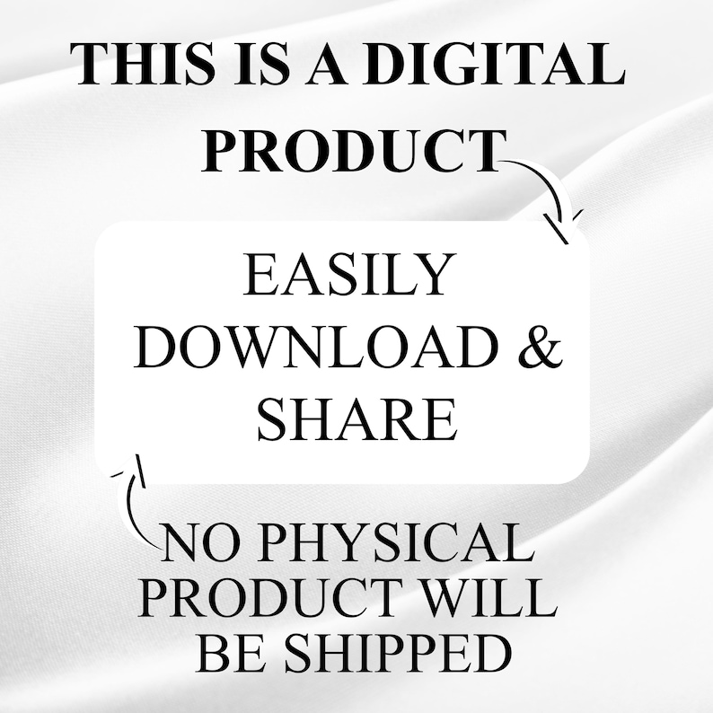 K&ouml;nnte beinhalten: Wei&szlig;es Grafikdesign mit schwarzem Text auf wei&szlig;em Hintergrund. Der Text lautet: &bdquo;DIES IST EIN DIGITALES PRODUKT. EINFACH HERUNTERLADEN & TEILEN. ES WERDEN KEINE PHYSISCHEN PRODUKTE VERSENDET.&ldquo;