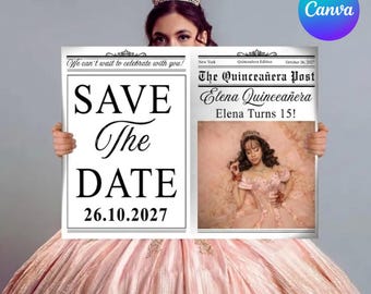 Modèle de journal modifiable Quinceañera, faire-part 15e anniversaire coing, programme journal floral rose, recherche de mot Quinceañera