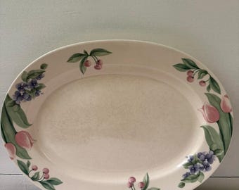Vintage Pfaltzgraff Oval Serving Platter – Cottage Garden Floral, Tulip & Berry Pattern, Large Serving Dish