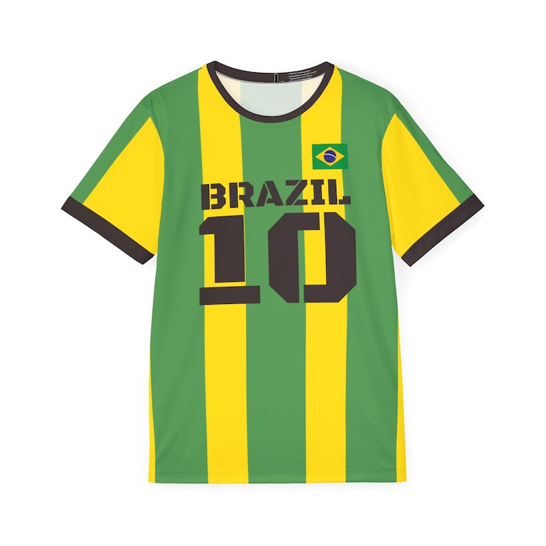 Brazil Soccer Jersey Number 10 Football Shirt Retro Vintage Style Fan Gear Moisture Wicking Sports Tee International Fan Gift image 1