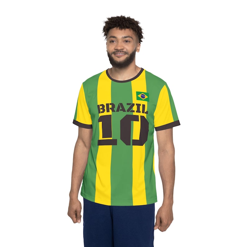 Brazil Soccer Jersey Number 10 Football Shirt Retro Vintage Style Fan Gear Moisture Wicking Sports Tee International Fan Gift image 4