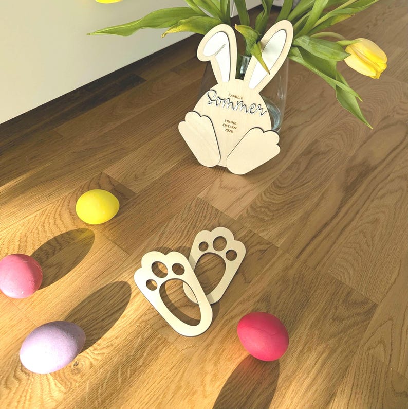 Ostergeschenk Osterhase Spuren Holz – Osterdeko für Kinder – Hasenspuren für den Ostermorgen – Wiederverwendbare Fußabdrücke Ostern image 2