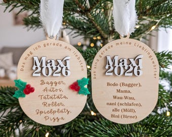 Personalisierter Weihnachtsanhänger, Ornament Baby Erstes Weihnachten, Meilenstein Holz Acryl, Christbaumschmuck Personalisierbar