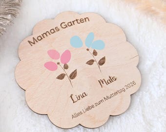 Muttertag Geschenk Personalisiert, Mamas Omas Garten DIY Fingerabdruck Holz, Holzschild Handabdruck, Basteln mit Kindern