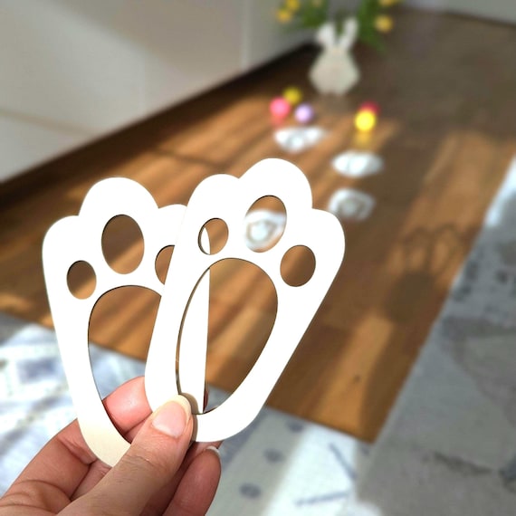 Ostergeschenk Osterhase Spuren Holz – Osterdeko für Kinder – Hasenspuren für den Ostermorgen – Wiederverwendbare Fußabdrücke Ostern