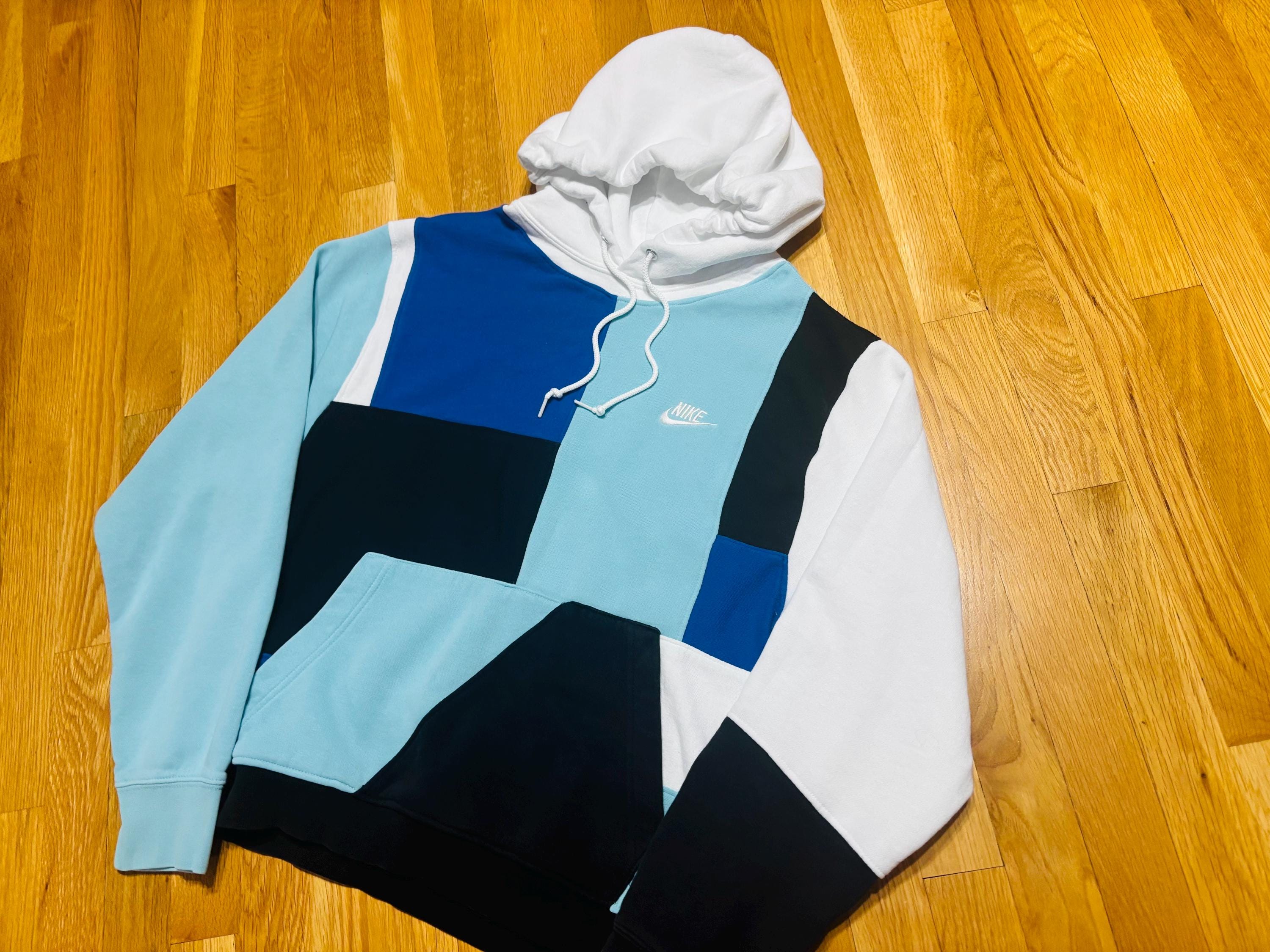 nike swoosh colour block sweatshirt in blue and green neutrals
