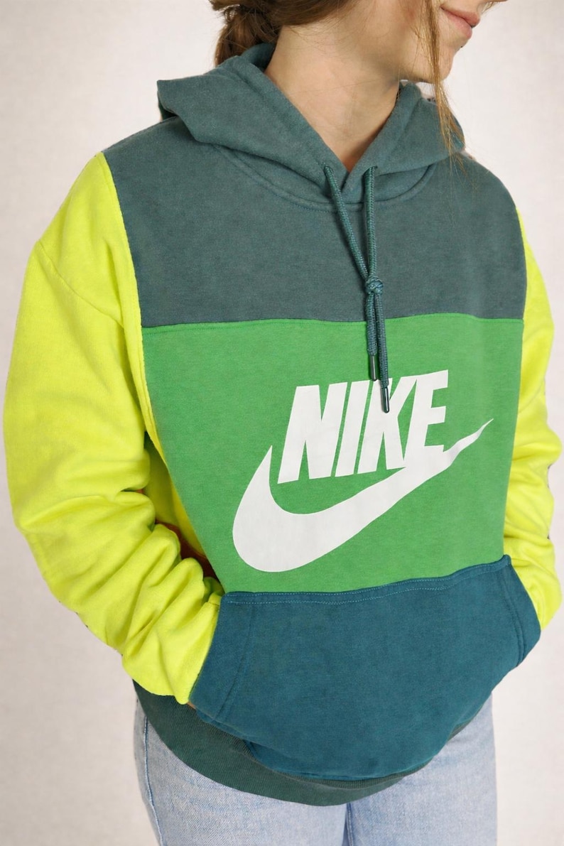 Nike block patch upcycled hoodie image 3