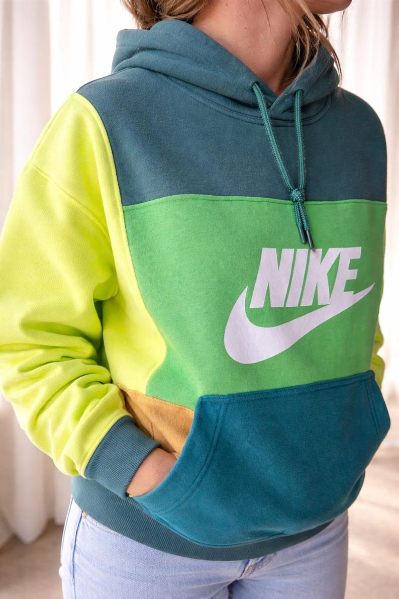 Nike block patch upcycled hoodie image 1