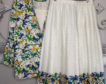 Vintage Mario Forte for Wilroy 2 Piece Skirt Suit Bow Print Blazer Midi Sz 10