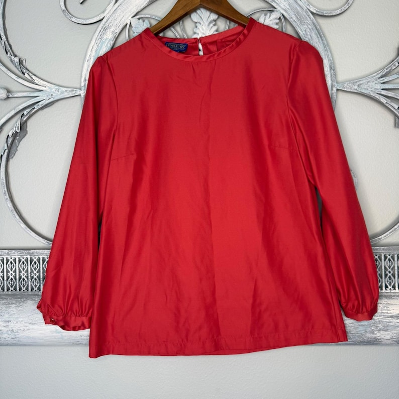 Pendleton Womens Red/Orange Long Sleeve Round Neck Blouse Top Petite 4 EUC image 1