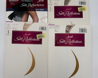 Hanes Silk Reflections 4 Pair Lot Silky Sheer Pantyhose Size EF Taupe Buff Black