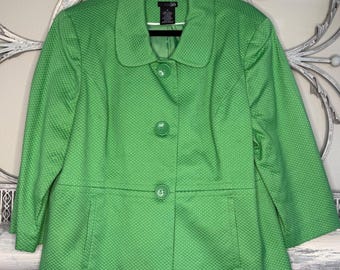 East 5th Womens Green Textured 3/4 Sleeve Button Front Blazer Jacket Size 18
