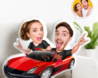 Almohada personalizada con foto de pareja y coche deportivo rojo / Almohada con foto personalizada, regalo divertido para parejas para San Valentín/Aniversario, envío rápido.