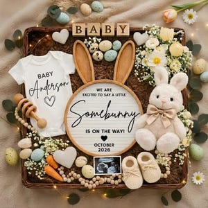 Easter Pregnancy Announcement Template,Easter Baby Reveal,A Little Somebunny is on the way,Social Media Canva Template (Digital Download)