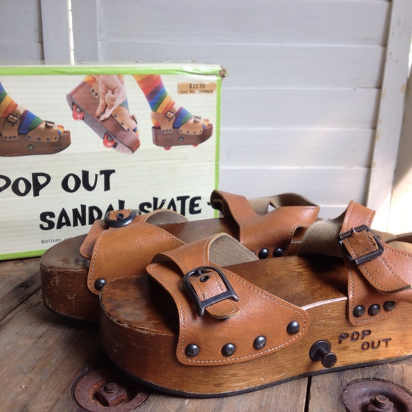 Vintage Disco-Era Platform "Pop Out Sandal Skates". Fits Ladies 9/10.
