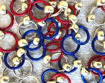 Ringlets stitch markers "Red White & Blue" / ring stitch markers for knitting/ snag free knitting stitch markers / snagless marker rings