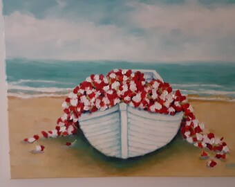Original painting Ocean Floral 16x20 Acrylic Canvas
