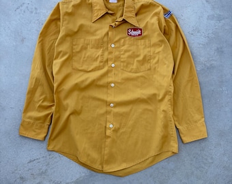 1960's Vintage Unitog Schmidt Beer Yellow button up shirt