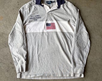 VTG Polo Ralph Lauren Heren Rugby Polo USA Vlag L