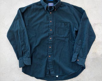 Camisa vintage verde a rayas Pendleton con botones. Hecha en EE. UU.