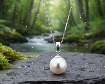 freshwater pearl pendant sterling 925 silver necklace Round pearl charm Keshi Pearl Necklace Elegant Pearl Necklace Wedding Jewelry Gift