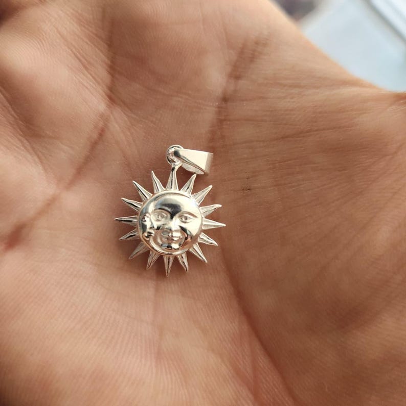 Sun Moon Necklace Sterling Silver Celestial Sun Face Pendant Boho Sun Necklace Sun and Moon Jewelry Spiritual Celestial Necklace Gift image 3