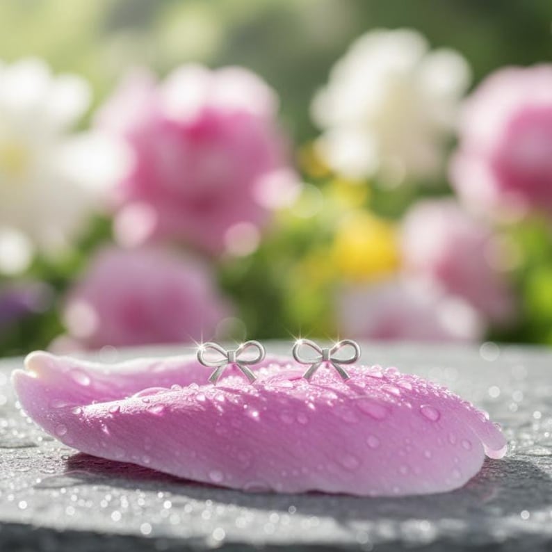 Ribbon Bow Stud Earrings in Sterling Silver Ribbon Stud Minimalist Stud Earring Dainty Earrings Bridesmaid's Jewelry Bowknot Earrings Gift