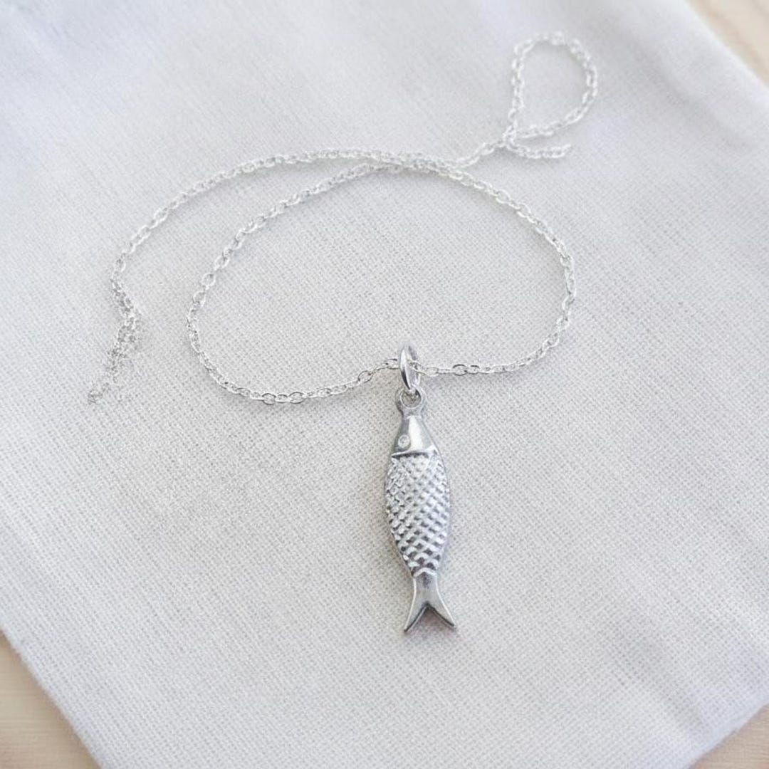 925 Sterling Silver Fish Necklace Fish Pendant Necklace Gold Plated ...