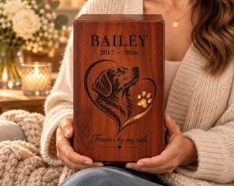 Personalized Rosewood Dog Urn, Laser Engraved Memorial Keepsake with Resin Paw