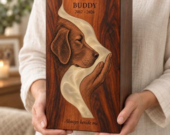 Personalized Dog Memorial Urn – Rosewood and Champagne Resin with Engraved Name