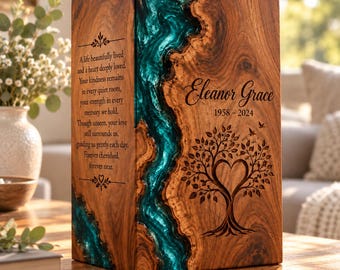 Personalized Rosewood Urn for Human Ashes, Resin Memorial Urn, Custom Engraved Cremation Urn, Adult Funeral Keepsake
