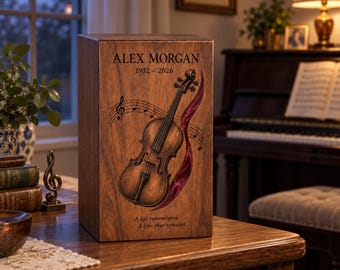 Personalized Wooden Cremation Urn for Human Ashes, Rosewood Memorial Box, Music Lover Tribute