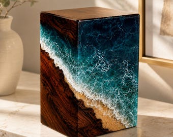 Ocean Shoreline Resin Urn: Personalized Rosewood Beach Memorial