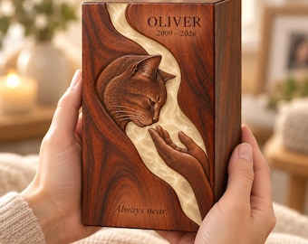 Personalized Rosewood Cat Urn, Resin Inlay Memorial Keepsake