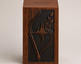 Personalized Musician Urn for Ashes, Rosewood Flute Memorial with Heartbeat Design