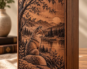 Personalized Fox Cremation Urn for Human Ashes, Engraved Rosewood Woodland Memorial Box, Nature Inspired Wooden Urn