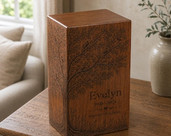 Personalized Tree of Life Rosewood Urn for Human Ashes with Birds and Memorial Engraving